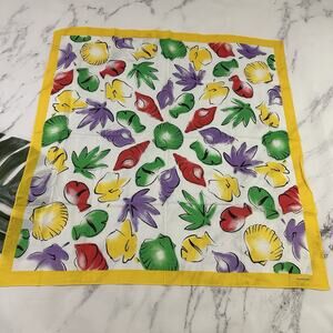 Evan Picone Womens Vintage 90s Sea Shell Print Scarf Large Square Cotton Yellow